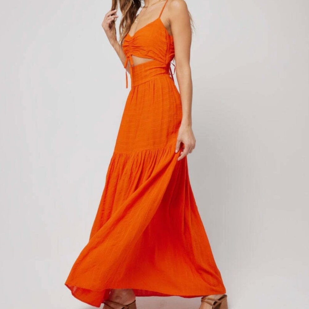 L Space Zuri Poppy Red Cut Out Tie Back Maxi Dress XS (Lulu's)